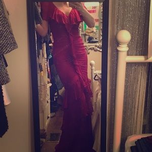 Teri Jon Silk Fuschia Formal Gown